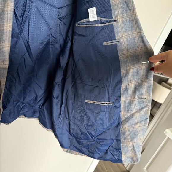 Oak Hill Mens Sports Coat Blazer Jacket 2XL Tall 50/52 Plaid Linen 2 Button Luxe - Picture 6 of 9